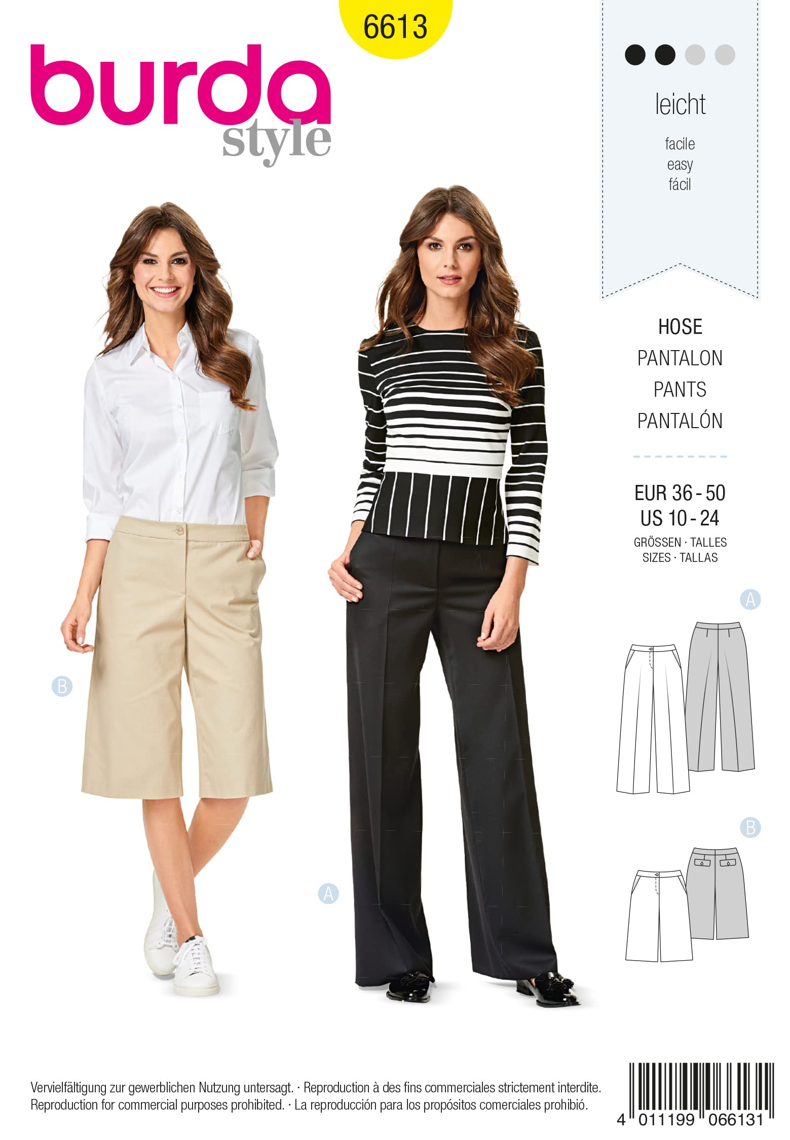 Burda b6613 Pants and Shorts Sewing Pattern Paper 19 x 13 x 1 cm White