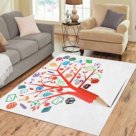 Amazon Com Semtomn Area Rug 5 X 7 Green Red Apple Tree