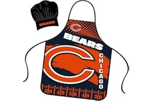 Mojo Licensing Chicago Bears Apron Chef Hat Set Full Color Universal Size Tie Back Grilling Tailgate BBQ Cooking Host
