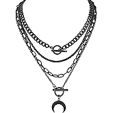 Sacina Goth Layered Crescent Moon Choker Necklace, Gothic Punk Grunge Emo Necklace, Christmas Jewelry Gift for Women