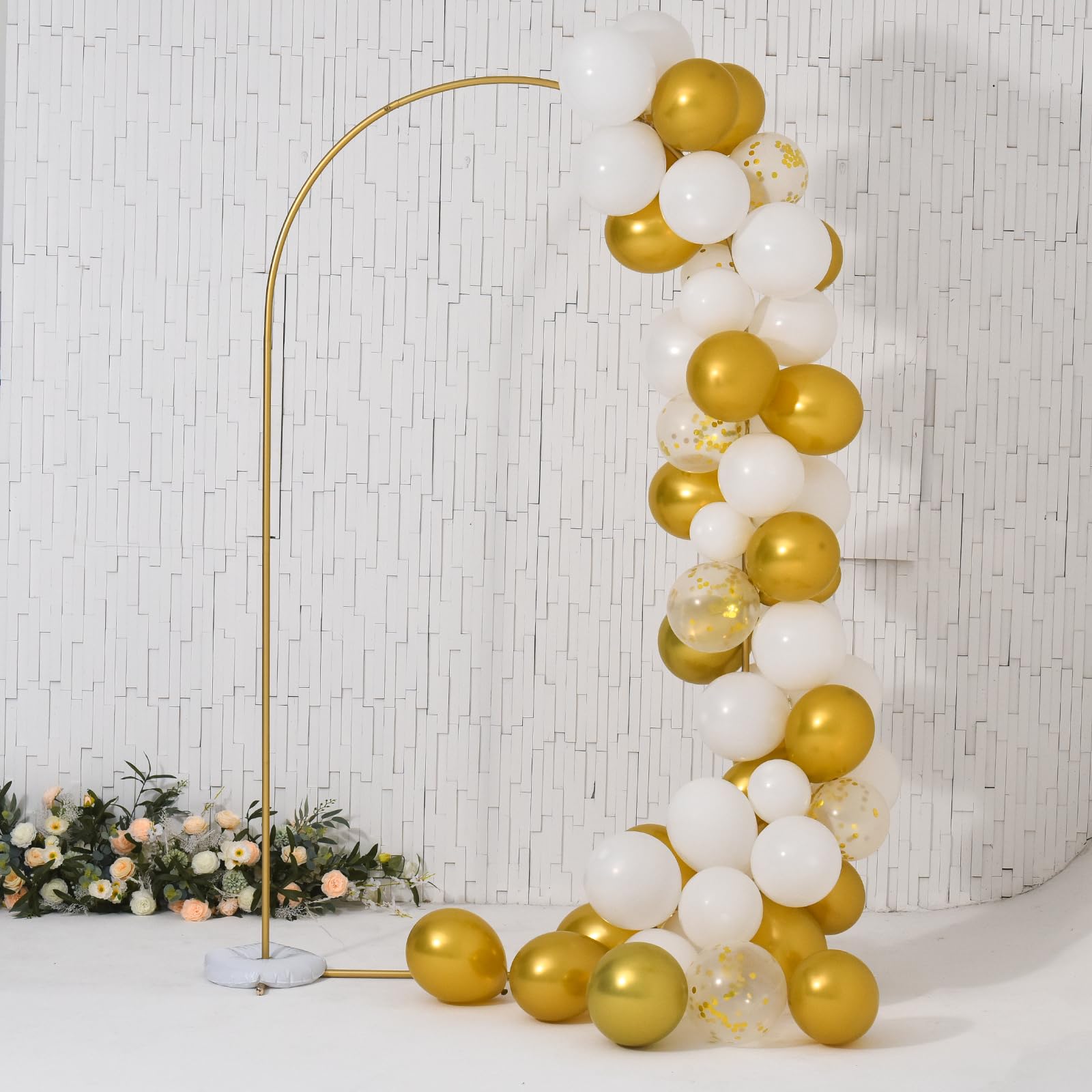 7.2 ft Balloon Arch Backdrop Stand Gold, Wedding Arch for Birthday Party, Bridal Baby Showers, Wedding Ceremony Arch Frame Metal (with Water Base)