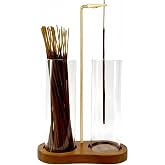 Moocervi Glass Incense Holder,2 in 1 Incense Sticks Burner Holder with Storage,Hang Upside Down Incense Holder for Sticks with Glass Ash Catcher for Meditation Yoga Spa Room Decor (Brown)