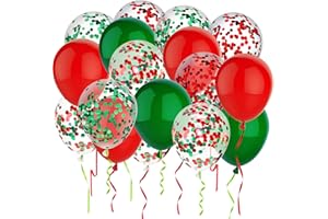 PheiLa 50 Pcs 12 Inch Red and Green Confetti Balloons Christmas Balloons with Ribbons Christmas Party Decorations for Xmas Color Themed Party New Year Baby Shower Birthday Party Supplies