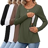 Oakgarden 4 Pack Women's Cotton Nursing Tops Breastfeeding Maternity Hidden Zippers Crew Neck Long Sleeve Pregnancy Shirts