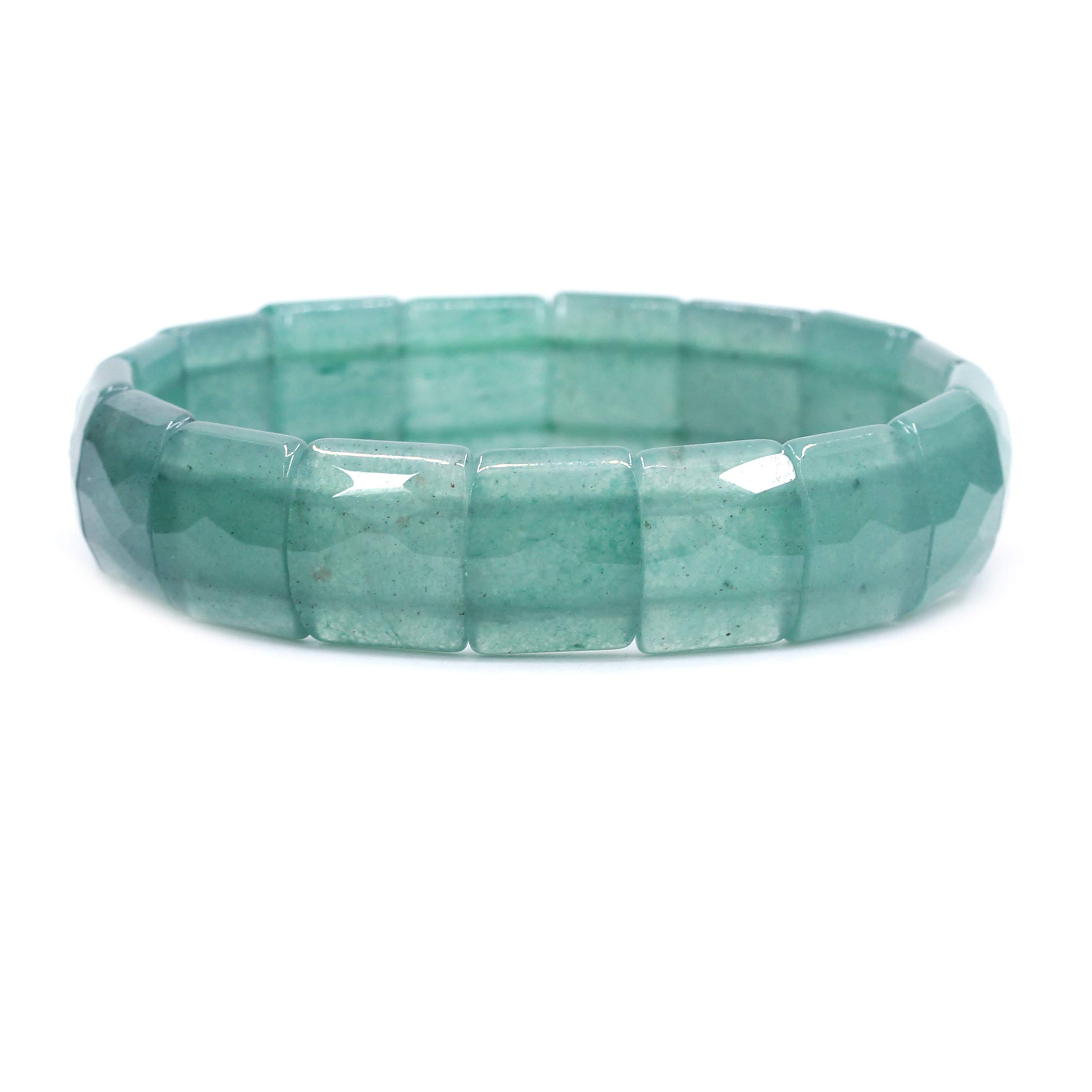 CHENYUE Natural Green Aventurine Gem Semi Precious Gemstone 15mm Faceted Square Grain Beads Stretch Bracelet 7.5 Inch