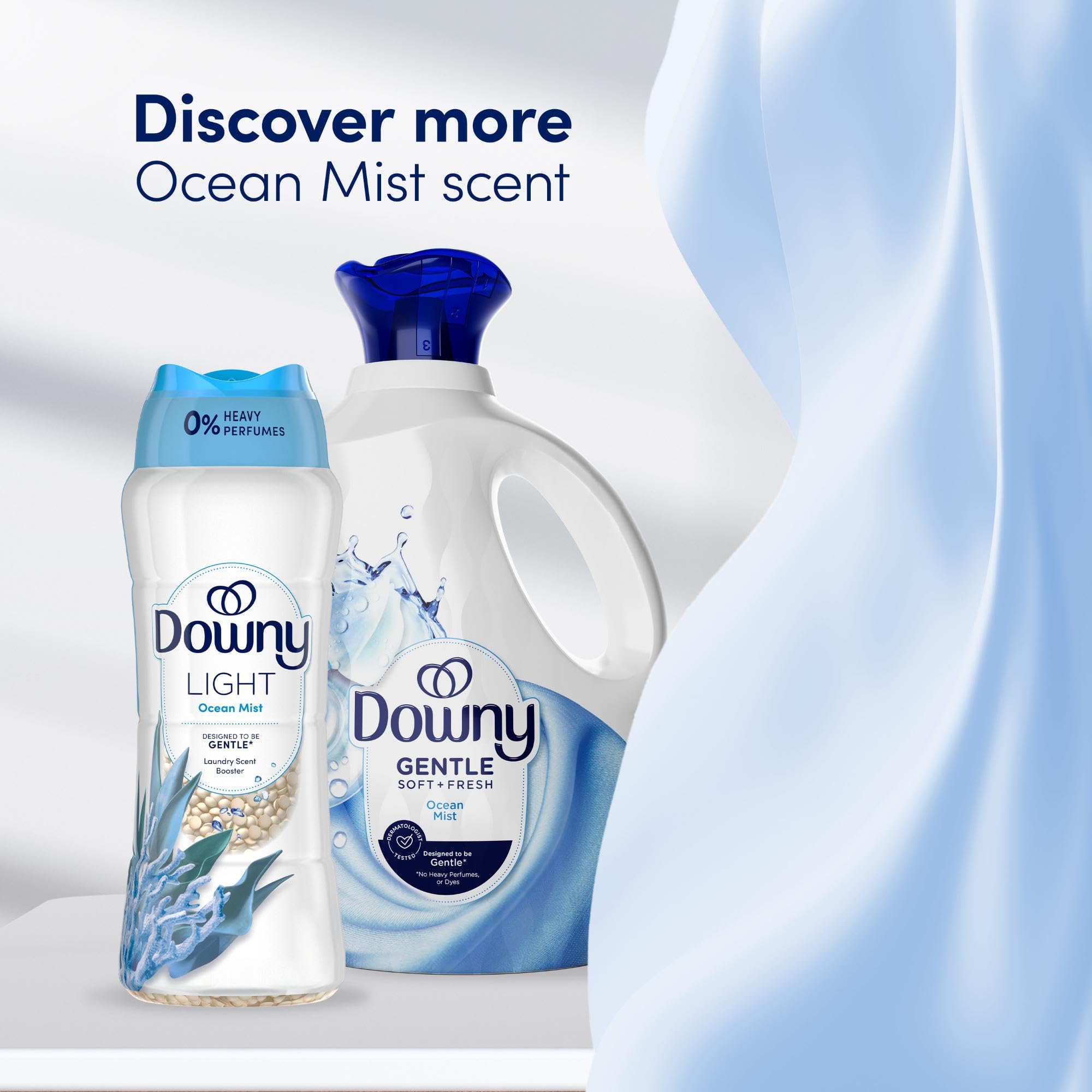 Downy Light Laundry Scent Booster Beads for Washer, Ocean Mist, 24 oz, with No Heavy Perfumes