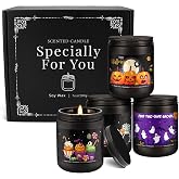 ECLHTLNY Halloween Scented Candles, 4 Pack Soy Wax, 7 oz Each | Halloween Scented Candles, 4 Pack, Soy Wax, 7 oz Each, 4 Scents, Black Jars for Fall Decor & Gifting