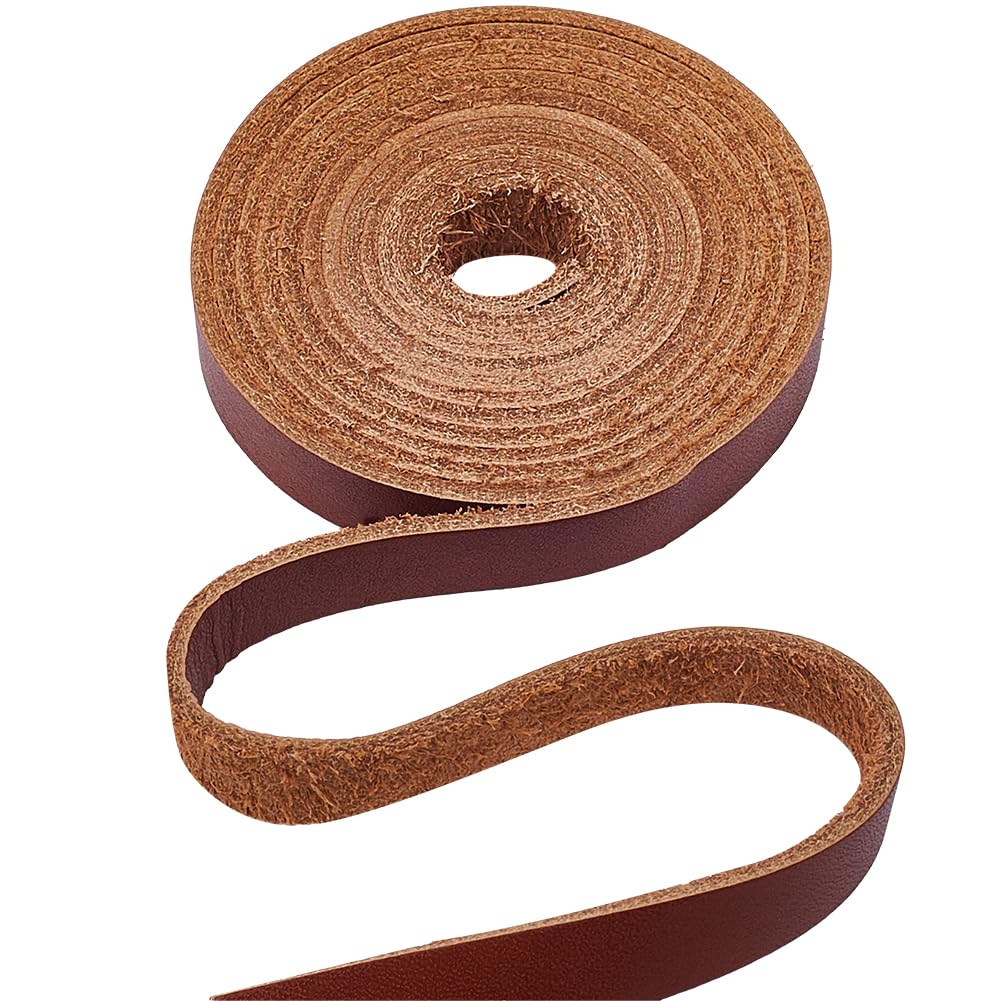 GORGECRAFT 2m x 12.5mm Cowhide Leather Strips Genuine Flat Leather Cord 1.8mm Thick Full Grain Leather Straps Strings Tanned Cattle Hide for DIY Crafts Belts Bracelets Necklace Jewelry Making, Sienna