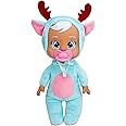 Cry Babies Tiny Cuddles Christmas Eve - 9" Baby Dolls, Cries Real Tears, Blue and Pin Reindeer Themed Pajamas