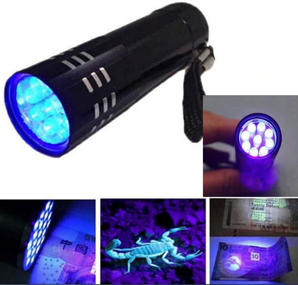 Uv Ultra Violet 9 LED Flashlight Mini Blacklight Aluminum Torch Light Lamp Black