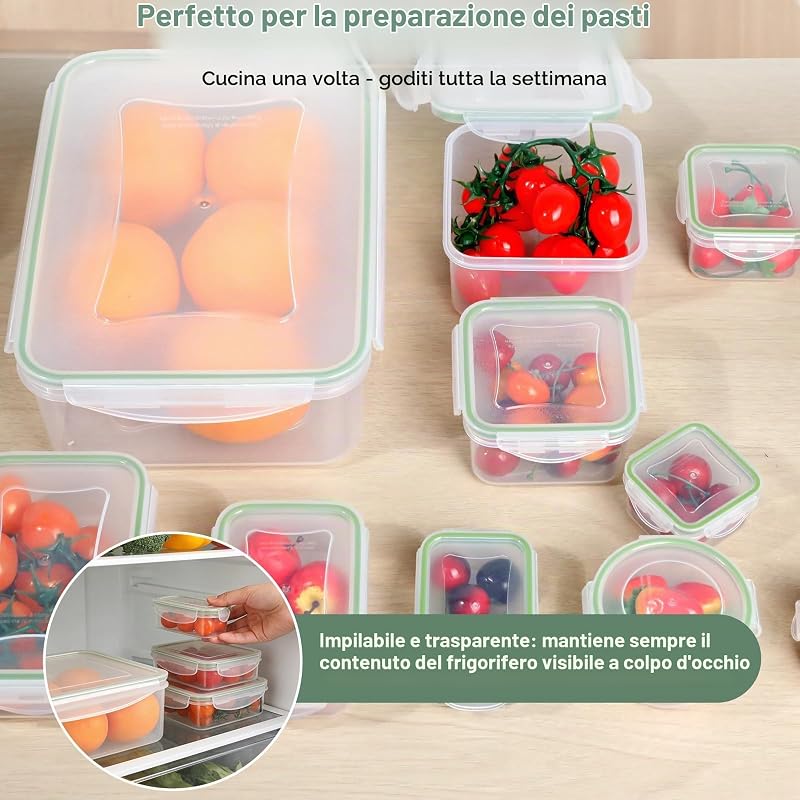 Set di 10 Contenitori per Alimenti con Coperchi, Contenitori Ermetici in Plastica, Scatole Rettangolari per Preparazione dei Pasti, Senza BPA, 0,08-3,8L, per Microonde Lavastoviglie Frigorifero