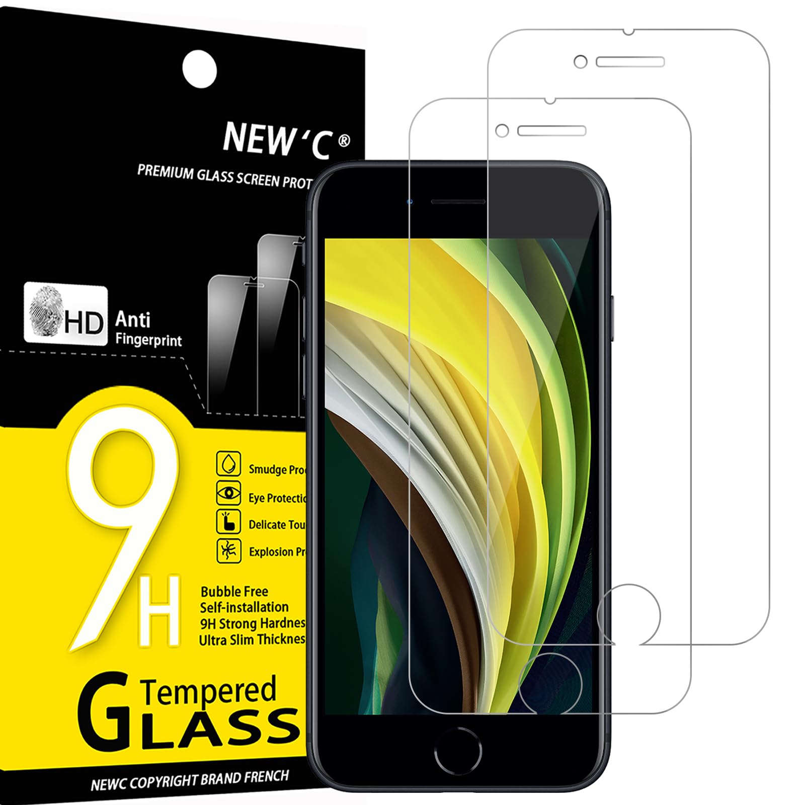 NEW'C 2 Pack Designed for iPhone SE 3/2 (2022/2020 Edition) Screen Protector (4.7 inches), Tempered Glass, Case Friendly Bubble Free Ultra Resistant โ image 1