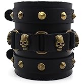 Scddboy Punk Leather Bracelet for Men Women,Gothic Skull Leather Bracelet for Men,Adjustable Bangle Wristband
