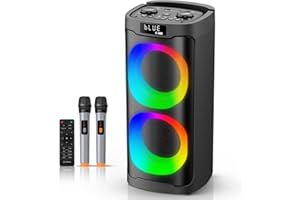 Fansbe Direct Karaoke Machine Bluetooth 2 Microphones, Karaoke Machine Adults Big Party, Karaoke Machine Bluetooth Sound Effects Lights EQ ECHO USB TF AUX MIC TWS Remote Control Outdoor/Indoor, Black