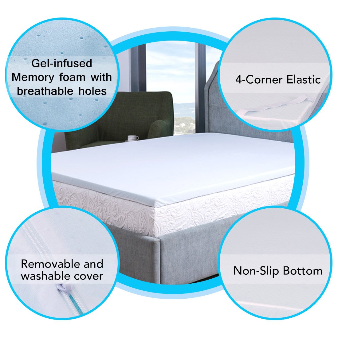 Cr 3 Inch GelInfused Memory Foam Mattress Topper, AirCell Technology