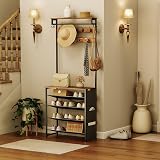 HOOBRO Hall Tree with Bench 5-Tier Shoe Storage Rustic Brown BF75MT01 view 2