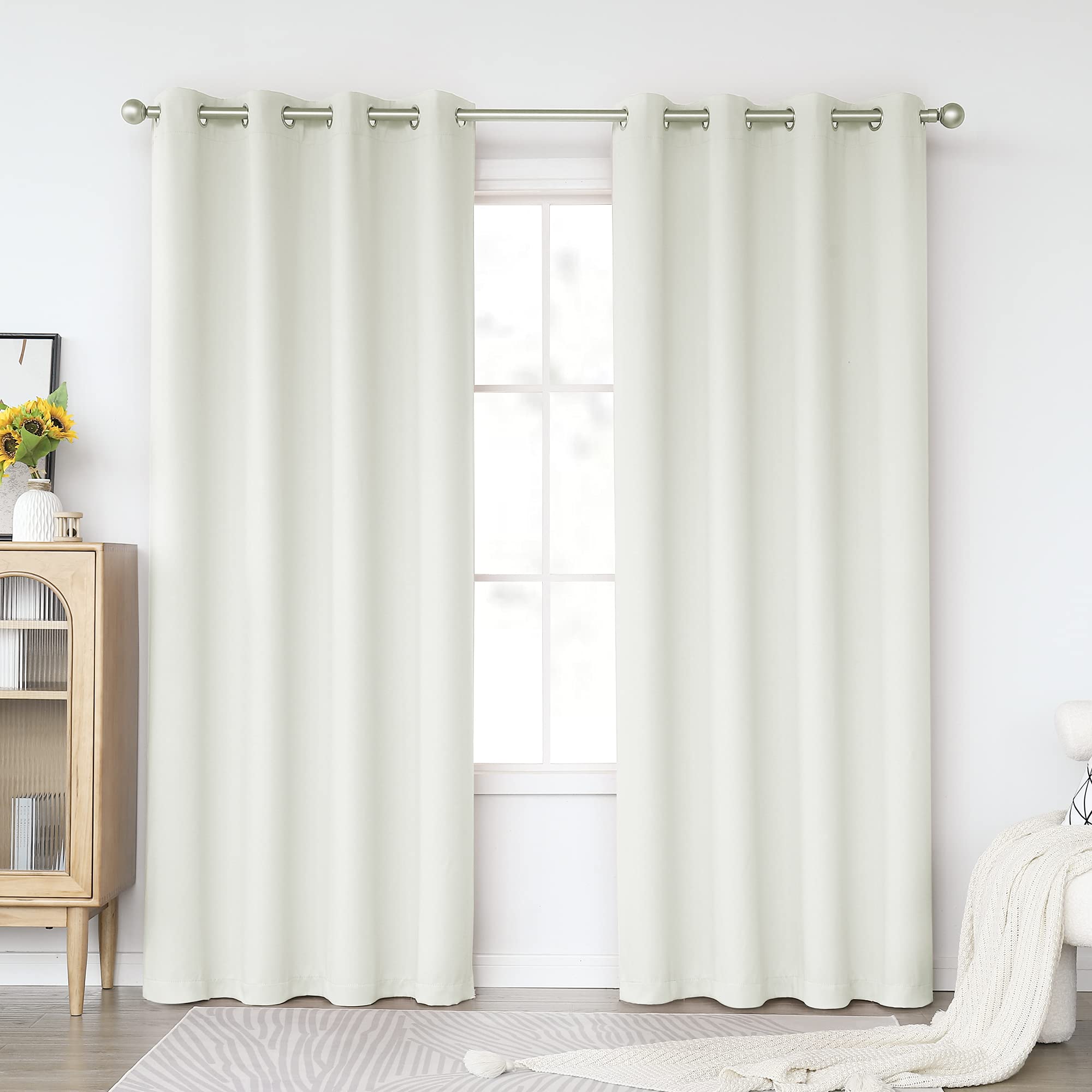 KEQIAOSUOCAI Ivory Blackout Curtains 84 Inches Long for Living Room - Grommet Room Darkening Thermal Insulated Cream White Curtain Drapes for Bedroom, Light Beige, 2 Panels, 52W x 84L
