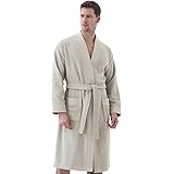 Turkish Cotton Terry Men's Bathrobe - Hooded, Kimono Cotton Terry Cloth Robe - Long Textured, Rice Weave Trim Bathrobe