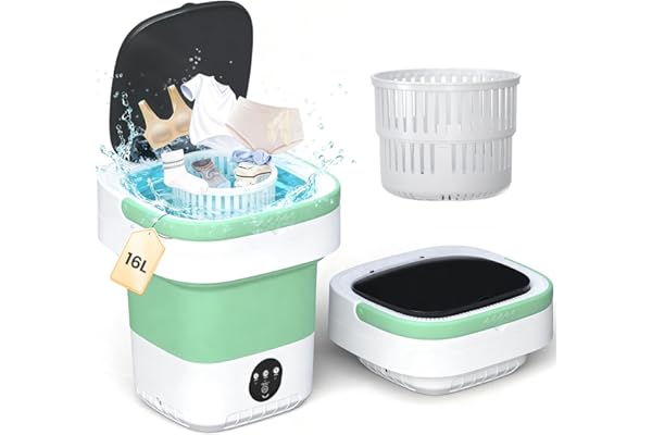 Portable Washing Machine - 16L Mini Foldable Washer with Spin Basket, 3 Cleaning Modes & Deep Cleaning for Small Clothes, Col