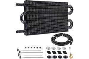 BARTOO Universal 5/16" Transmission Oil Cooler Kit, Aluminium alloy 4 Pass Tube and Fin Oil Cooler Kit(Black)