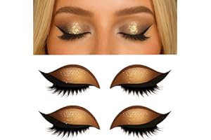 Lingyun 2 Pairs Lazy Eye Shadow Eyelash Patch，Eye Shadow Stickers for Eye Makeup, 3-In-1 Instant Eyeshadow Eyelashes Sticker for All Eye Shapes, Reusable Eyeshadow & Eyelash Makeup Stickers (Gold)