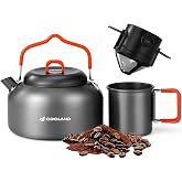 Odoland 1.2L Camping Coffee Pot Camp Coffee Makers, Mug and Coffee Filter | Camping Kettle, of Camp Cookware, for Hiking Backpacking and Picnic