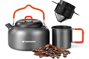 Odoland 1.2L Camping Coffee Pot Camp Coffee Makers, Mug and Coffee Filter | Camping Kettle, of Camp Cookware, for Hiking Backpacking and Picnic
