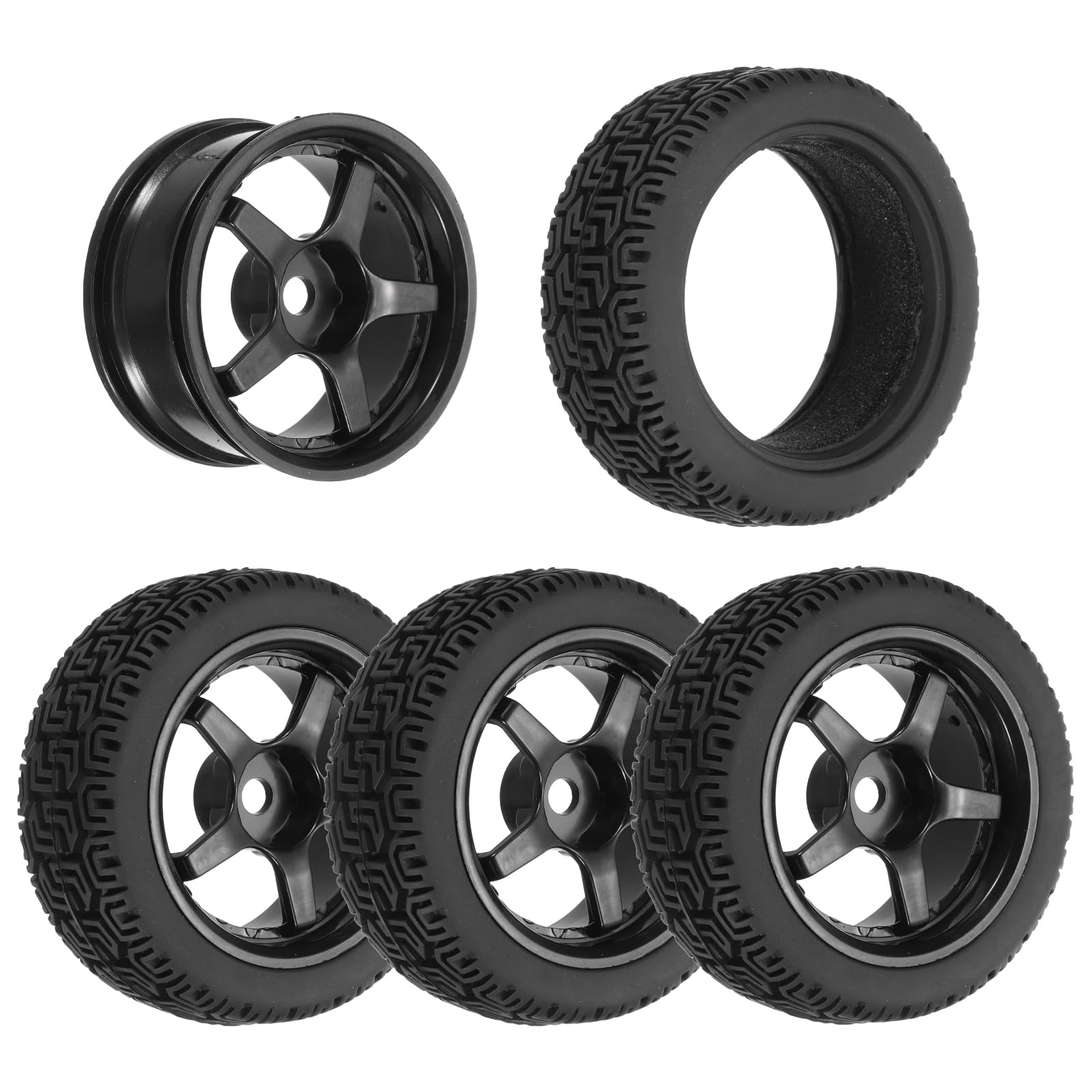 sourcing map 4-Pair High-Grip RC Car Tire & Wheel Set for 1/10 Scale On-Road Touring Cars - Soft Rubber Tyres with 12mm Hubs, Black, Type m
