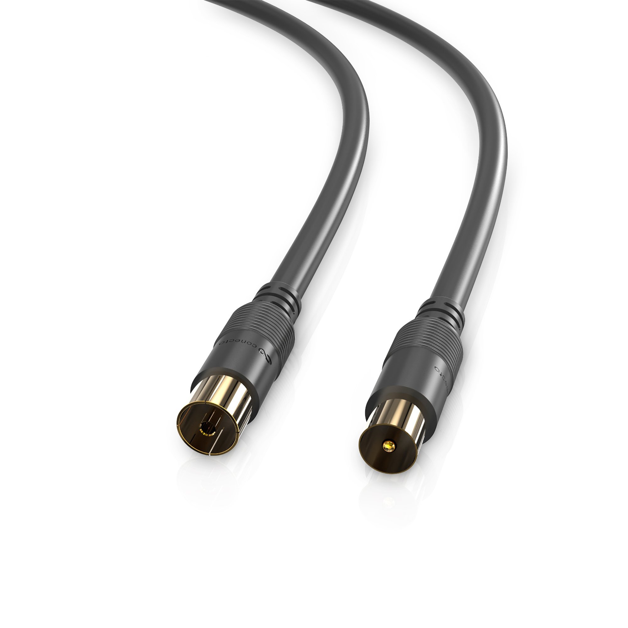 conecto HQ TV Antenna Cable Connection Cable for DVB-C, DVB-T/T2-4K UHD 1080p Full HD HDTV 3D (Coaxial Cable, TV Plug to TV Socket, Double Shielding, Gold-Plated Connector) Black 3.0 m
