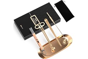 RONXS 5 in 1 Candle Accessory Set, Candle Wick Trimmer Cutter, Candle Electric Lighter, Candle Snuffer Extinguisher, Wick Dipper，Storage Tray Plate for Candle Lovers, Gift for Her (Champagne)