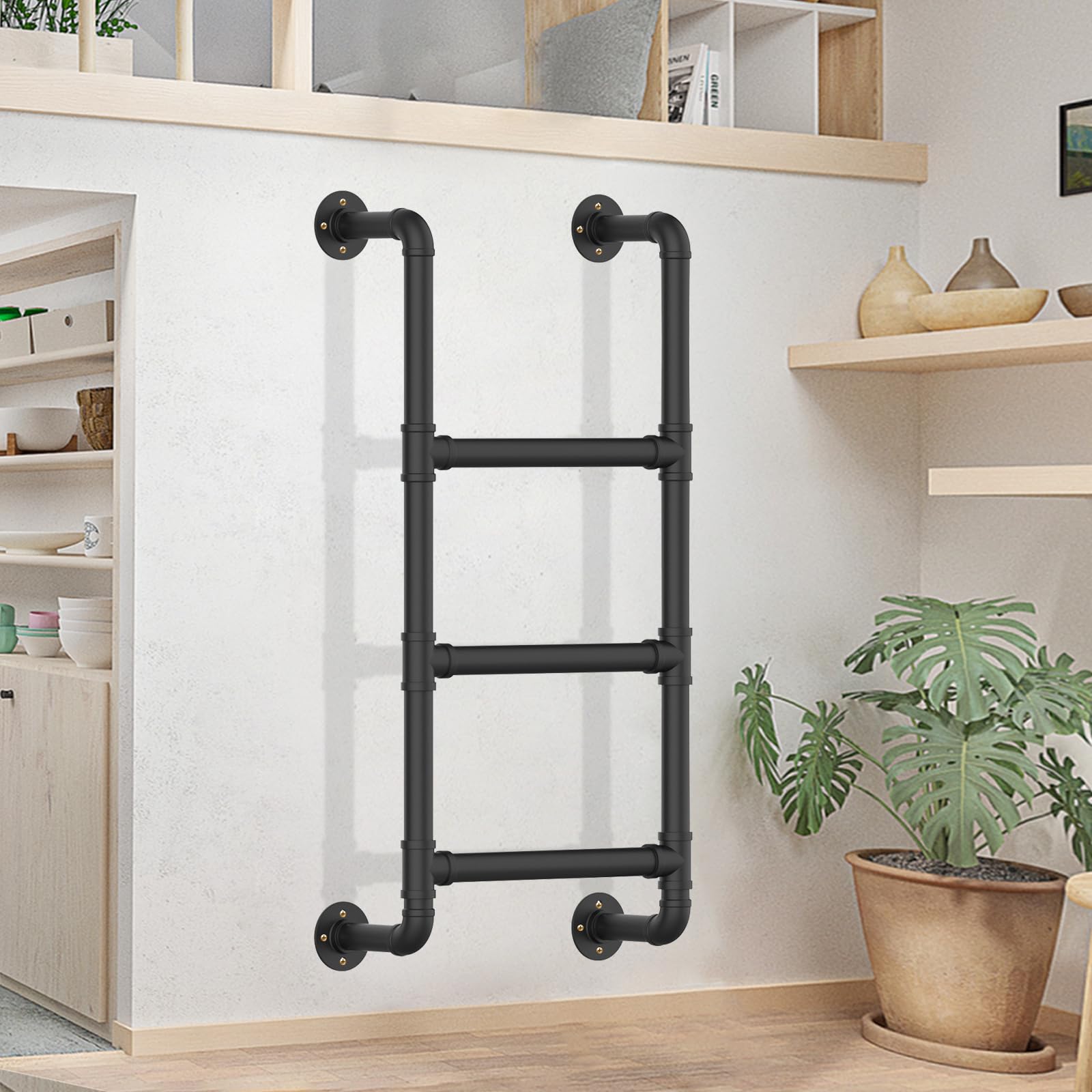 Photo 1 of 3-Rung Wall Mounted Metal Step Ladder, Basement Window Well Egress & Fire Emergency Escape Ladder, for High Entrance Attic Egress, Bunk Bed Climbing (355LBS Load Capacity, Matte Black)