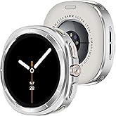 Amizee Rugged Case Compatible with Samsung Galaxy Watch 8 44mm with Back Cover, Metal Bumper Ultra Thin Shockproof Protective Cover for Galaxy Watch 44mm, Silver/White