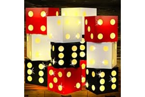 Motipuns 12 Pcs Large Dice Favor Boxes with Light, 6.7 Inch Dice Box Casino Party Decorations, LED Balloon Boxes for Las Vegas Game Night Casino Birthday Party Decorations