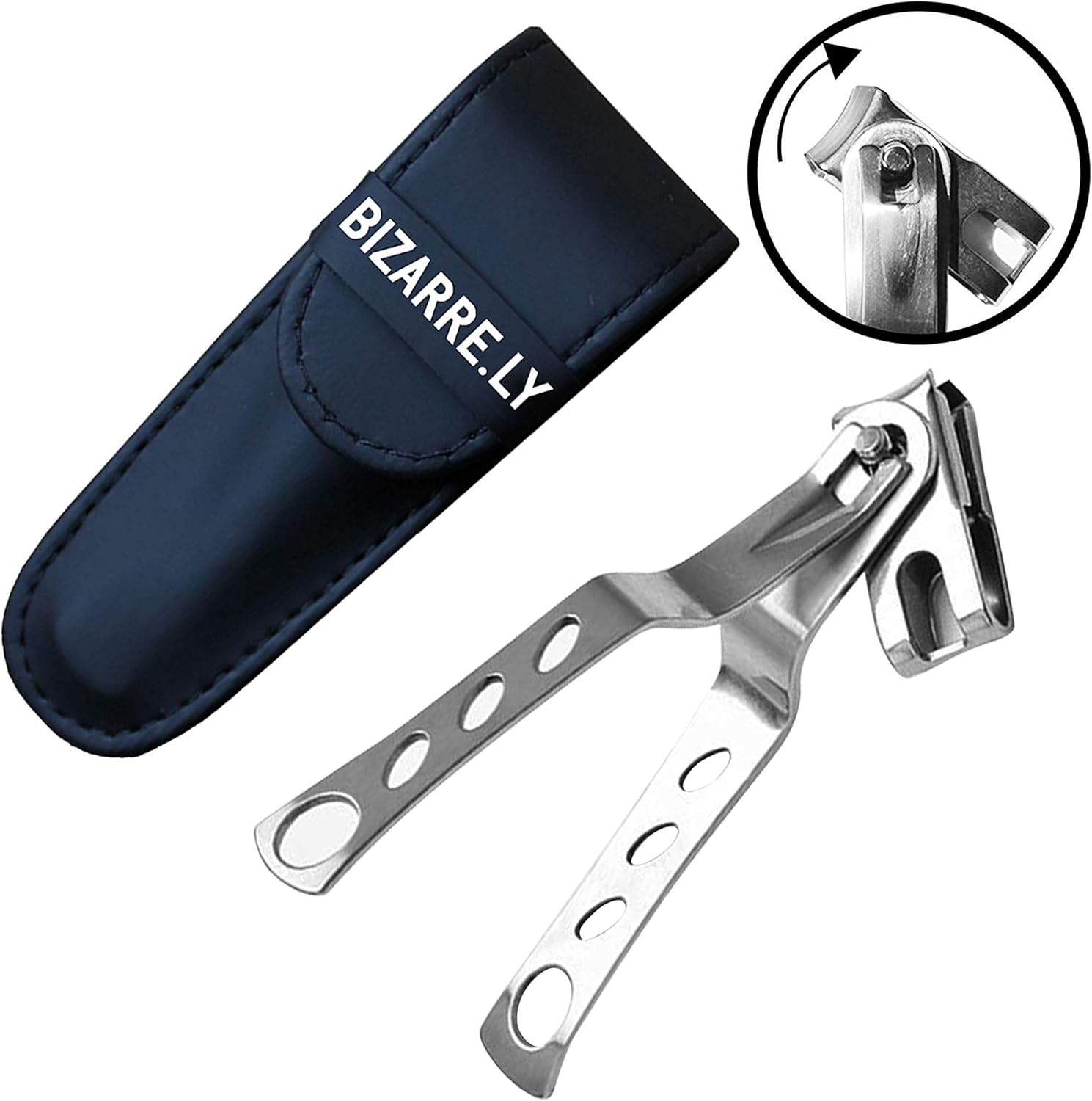 Bizarre.ly Stainless Steel Long Handled Toenail Clipper with Case, 9.9cm, 360 Degree Rotating Swivel Head - Image 5