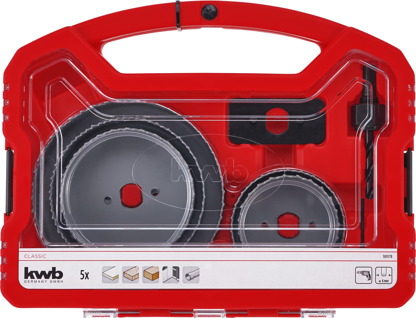 KWB 8-Piece Hole Saw Set with Diameter Range from 67MM to 127MM, Including HSS Center Drill, in Sturdy Plastic CASE