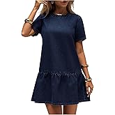 Milumia Women's Short Sleeve Denim Mini Dress Cut Out Ruffle Hem A Line Summer Dresses