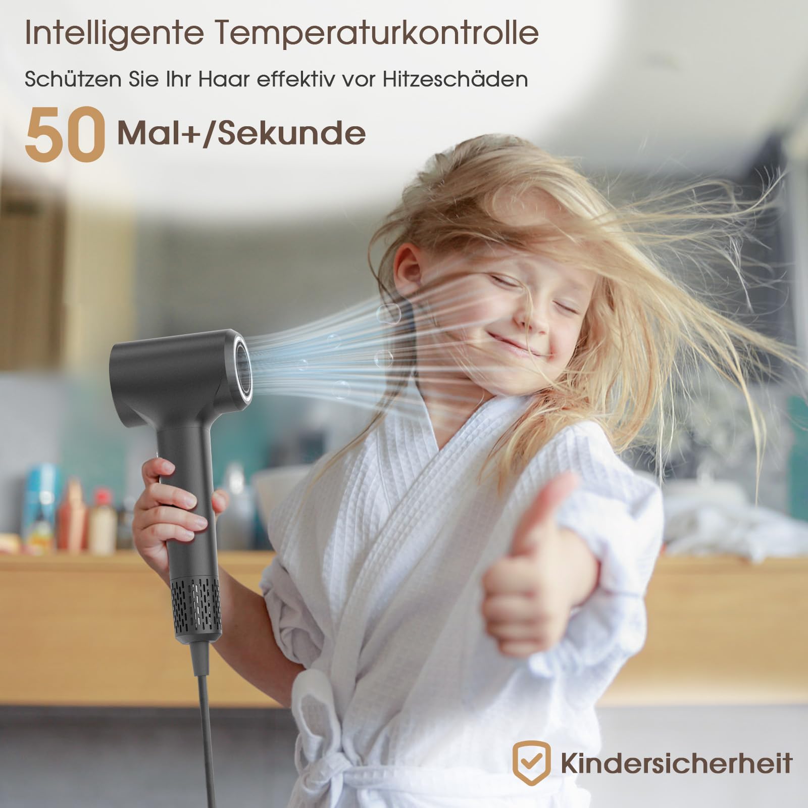 Haartrockner, Ionen Föhn, 400 Millionen Plasma Fön, 110000 U/min Bürstenloser Motor Schnelles Trocknen Haarföhn, 57dB Geräuscharm Hair Dryer, Intelligentes Thermostat Haarfön für Reise, Zuhause 6