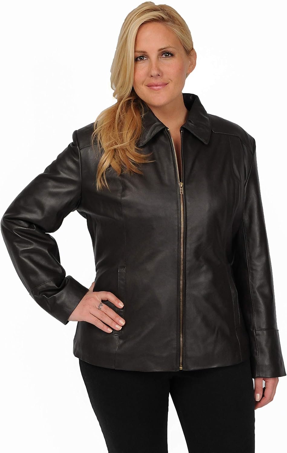 Excelled Leather Women's Lambskin Scuba Leather Jacket, Black, 2X