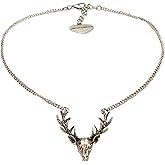 Alpenflüstern Bavarian Metal Necklace with Deer Head (antique silver-coloured) - Traditional German Pendant Necklace, Charivari, Bracelet