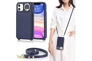 DEYHU iPhone 11 Phone Case with Card Holder for Women, iPhone 11 Case Wallet with Credit Card Slots Crossbody with Ring Kickstand Shockproof Slim Stand Case for iPhone11 - Blue