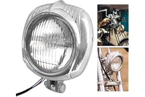 FATECIM Vintage Polish Motorcycle Custom Headlight For Harley Cafe Racer Bobber Chopper Cruiser - Clear Lens