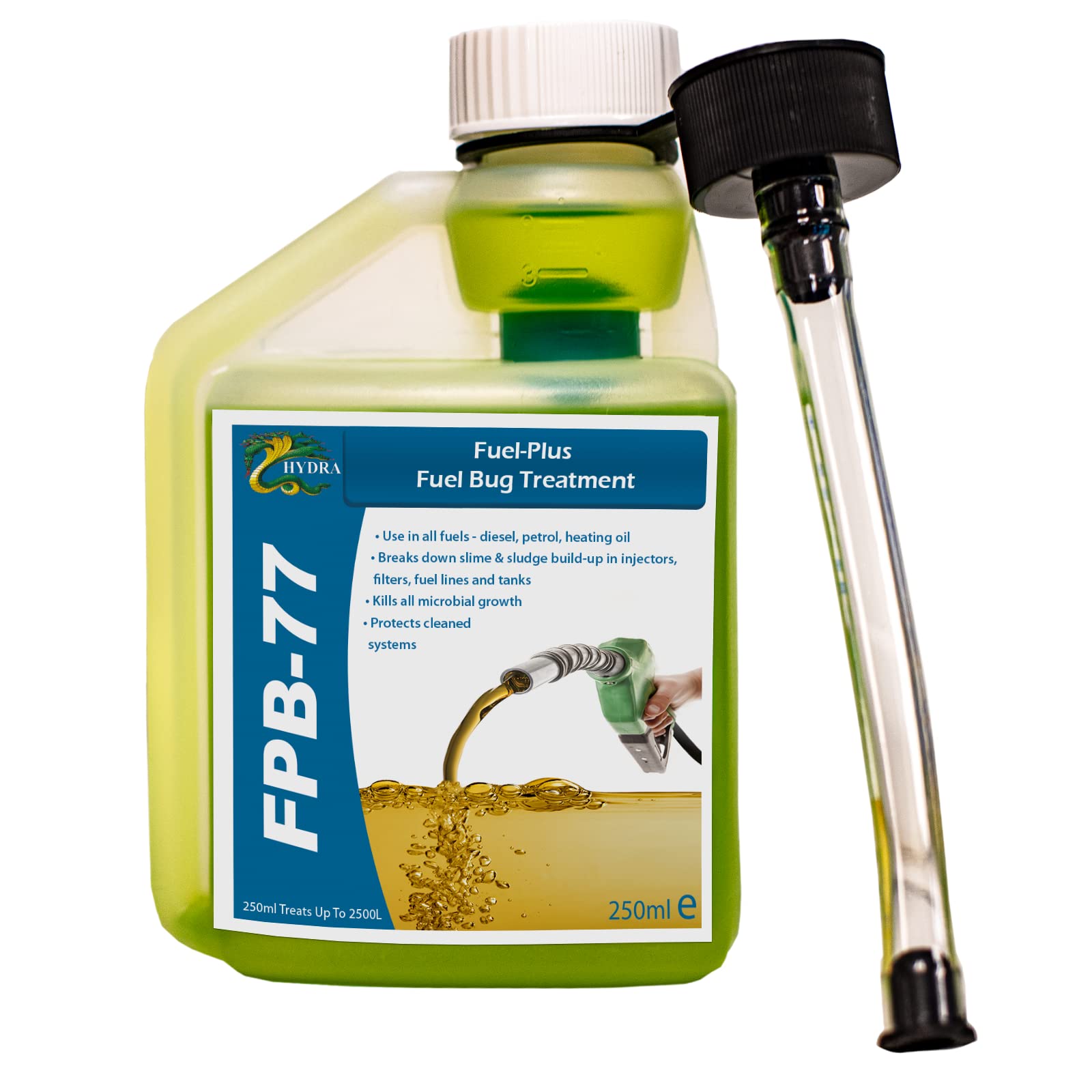 HYDRA FPB-77 FuelPlus Multi-biocide - Fuel System Cleaner | 250ml Treats up to 2500 Litres | Diesel Fuel Additive & Bug Treatment Ideal for Cleaning Diesel Fuel & Liquid Fuels, Removes Slime & Sludge