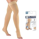Truform 15-20 mmHg Compression Stockings for Men and Women, Thigh High Length, Dot Top, Open Toe, Large