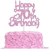 Pink Glitter Happy 70th Birthday Cake Topper for Women Seventy Year Old Decor Cheers 70 Funny Birthday Party Decorations Supplies