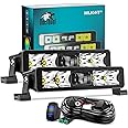 Nilight LED Light Bar 8 Inch 5LED 2 PCS Single Row Spot LED Fog Screw-less night vision Off Road Driving Lights w/18AWG Rocker Switch Wiring Harness Kit for Truck ATV UTV