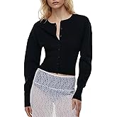 OFSOAK Womens Cropped Sweaters Fall Button Down V Neck Long Sleeve Pullover Solid Casual Ribbed Knit Slim Fit Cardigan