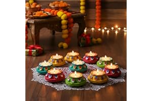 TIED RIBBONS 12 pcs Handmade Clay Diya for Diwali, Ganesh Chaturthi, Wax Filled | Traditional Homemade Diyas Tealight | Indian Oil Lamp | Diwali Decorations for Home | Terracotta Diyas