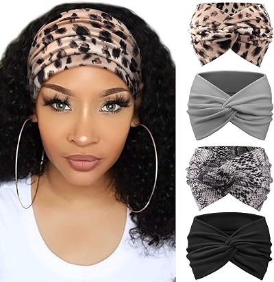 DRESHOW 4 Pack Turban Headbands Women Wide Vintage Knotted Hair Accessories