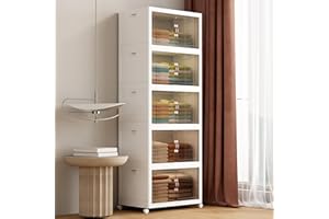 JOYMOOP Folding Storage Bins Organizer, 348 Quart Collapsible Storage Boxes with Wheels and Door, Stackble Plastic Storage Container for Clothing, Books and Sundries (XL, 12.4 Gal Per, 5 Tiers)