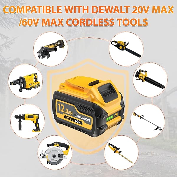 2-PACK 12000MAH REPLACE BATTERY FOR DEWALT 20V/60V MAX BATTERIES COMPATIBLE WITH DEWALT 20V/60V CORDLESS POWER TOOLS DCB606 DCB609 DCB612 DCB200 DCB206 DCB207